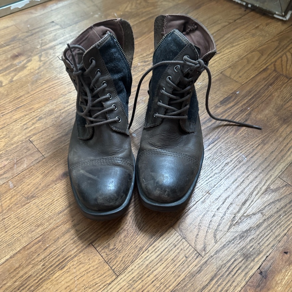 Aston Brown and Grey Leather Wool Recon Boots 9.5